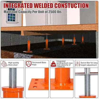 2 Pack House Jacks for Leveling, 10.8-16.5 in Height Adjustable, Steel | Screw Floor Jack Post for Temporary Support Stabilizing Stair, Decks, Crawlspaces Porches, Roof Beams, 11000lbs Load Capacity - size: 10.8-16.5 inch