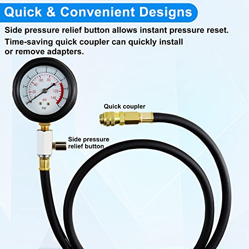 JoyFans Oil Pressure Tester Tool, 0-140PSI Oil Pressure Gauge Kit for Fuel System Mechanical Sensor Engine Cylinder Compression Test with Hose Adapters for Cars ATVs Trucks Use Black Case - color: Black Suitcase
