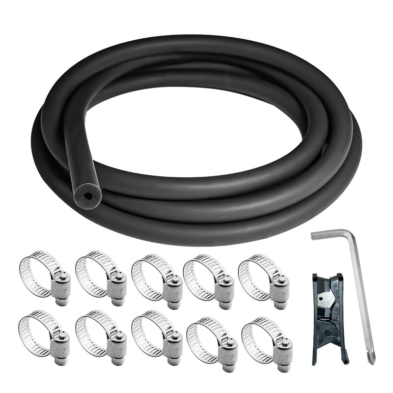Unicaravan Silicone Vacuum Hose 10FT ID 5/32" (4mm), Wall Thickness 4mm,Matte Black Tubing, With 10PCS Clamps, Tube Cutter, screwdriver,Automotive Marine & Industrial Use - size: 5/32" (4mm) - 10FT + 10PCS Clamps + tube cutter