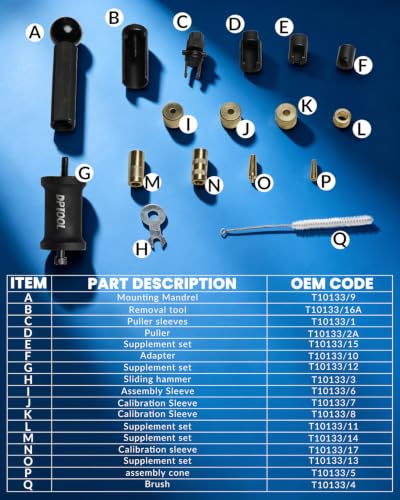 DPTOOL T10133 Fuel Injector Puller Removal Seal Installer Kit for Audi VW | Injector Puller Removal Injector Seal Installer Service Tool for Audi VW 1.4 1.6 1.8 2.0 2.7 3.0 3.2 3.6 V6 4.2 V8 FSI Petrol - size: 18PC Gasoline Kit