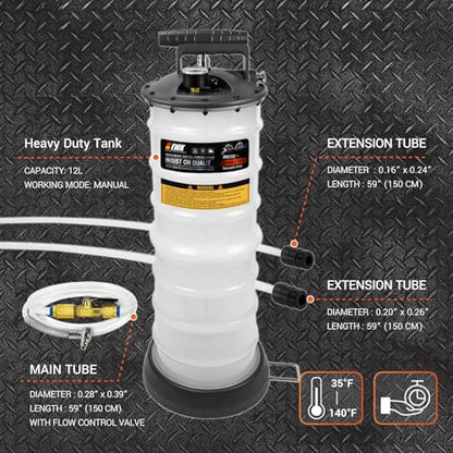 EWK 12L Heavy Duty Manual Oil Extractor/Dispenser Pump, Fluid Vacuum Evacuator with Reinforced Tank for Automotive Oil Change - size: 12L (With Reinforced Tank)