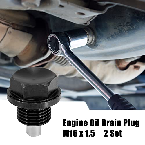 X AUTOHAUX M16x1.5 Oil Drain Plug Magnetic Sump Drain Nut Oil Drain Bolt | 2 Set , Aluminum Alloy , with 2 Washer for Car Motorcycle Black - size: M16x1.5