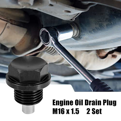 X AUTOHAUX M16x1.5 Oil Drain Plug Magnetic Sump Drain Nut Oil Drain Bolt | 2 Set , Aluminum Alloy , with 2 Washer for Car Motorcycle Black - size: M16x1.5