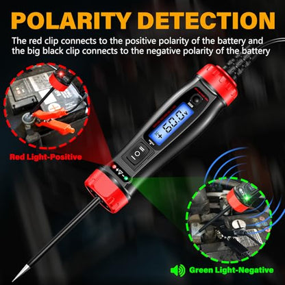 Power Circuit Probe Tester, 5-60V DC LCD Digital Automotive Test Light, Auto Voltage Tester with Voltmeter&Illumination, Car Fuse Relay Component Continuity Frequence Electrical Test Tool