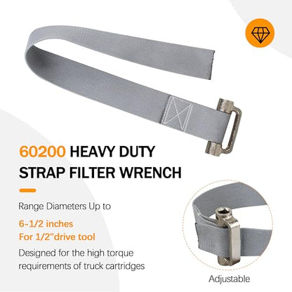 Heavy Duty Oil Strap Filter Wrench for Lisl 60200 Filter Removal Tool | Fits Auto & Water Filters