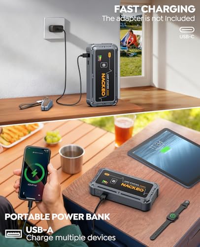 Car Jump Starter 7000A Car Battery Jump Starter Portable Pack for Up to All Gas and 10.0L Diesel Engine 12V Jump Box, Jump Pack, Battery Booster with Jumper Cable, Lights,Storage Case, Compact - size: 7000A