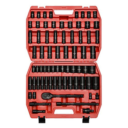 CASOMAN 1/2-inch 70 Pieces Impact Socket Master Set, SAE & Metric from 5/16"-1-1/4",8-24mm, Shallow/Deep Socket with Ratched Hand, Extension Bar and Adapters - size: 1/2"Drive 70pcs Impact Master Socket Set