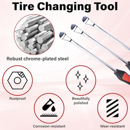 ecocstm 12.2 Inch Tire Spoons, Dirt Bike Tire Changing Tools, Tire Changing Kit, Tire Removal Tool, with Rim Protector, Valve Tool, Valve Cores and Caps, for Motorcycle/Lawn Mower/Tractor/Bicycle | Tire Removal Tool, with Rim Protector, Valve Tool, Valve