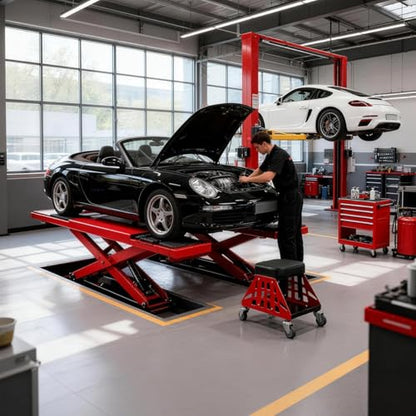 Heavy Duty Rolling Mechanics Seat,400 LBS Capacity Garage Stool, Tools for Automotive Auto Repair (Red) - color: Red