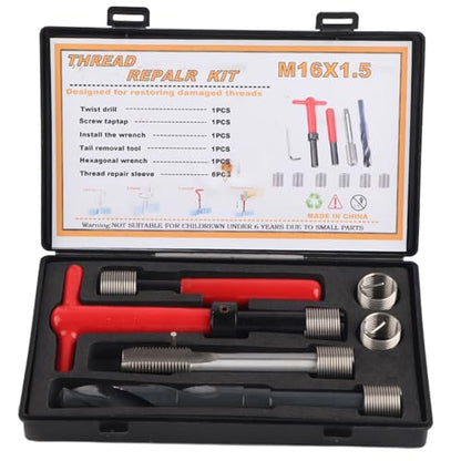 11Pcs M16x1.5 Thread Repair Kit Stainless Steel Drill Helicoil Repair Kit Threaded Reply Tool Kit