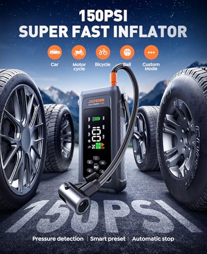 Car Battery Jump Starter with Air Compressor 4500A 150PSI, Car Jumper Starter Portable (9L Gas/8L Diesel), Jump Box Car Battery with Auto-Shutoff Tire Inflator, Jumper Cables and Light