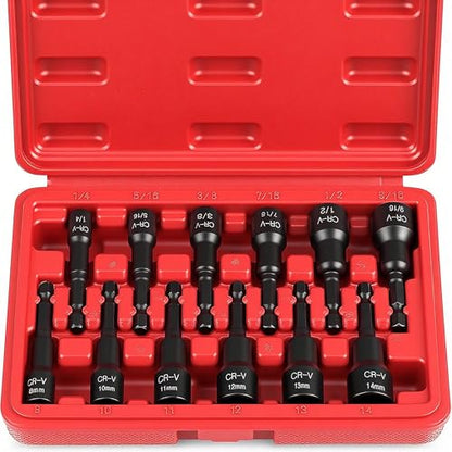 12-Piece Magnetic Nut Driver Set - Premium Impact Power Hex Nut Driver Drill Bit Master Kit, SAE & Metric, 1/4-Inch Quick-Change - style: 12-PC SAE & Metric (Universal Fit)