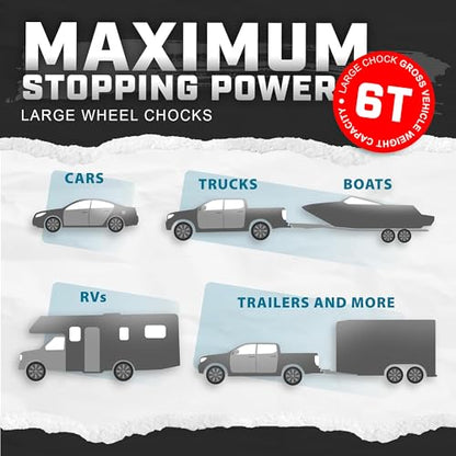 Wheel Chocks for Cars, RVs, Trucks, Trailers, and Vehicles G.V.W. up to 6T, 2 Pack - Anti Slip Bottom Tire Chock for All Weather Use - RV, Travel Trailer, Pop Up Camper Accessory - color: 2 Pack Large w/Handle