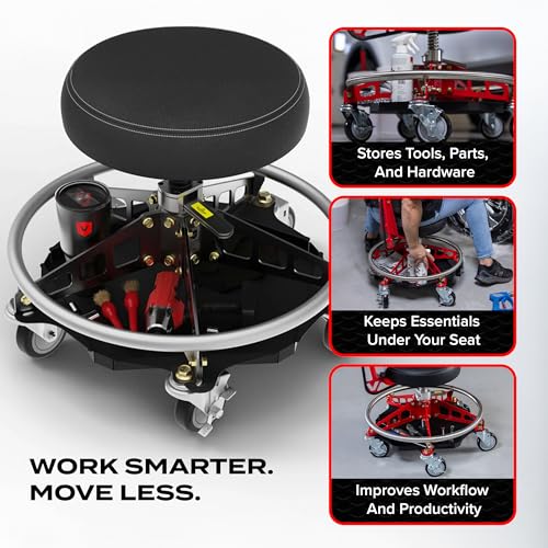 Vyper Industrial Tool Tray Accessory for EZ-Lift Shop Chairs | Heavy-Duty Steel Under-Seat Tool Organizer with Rubber Mat, For frequently used tools, parts, and hardware