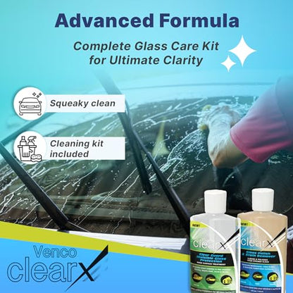 Venco Clear X Multi-Surface Glass Polish - Advanced Oxidation & Water Spot Remover with Clear Guard Technology - Perfect for Yachts, Home Windows, RVs & Car Windshields - Made in the USA - 4oz Kit