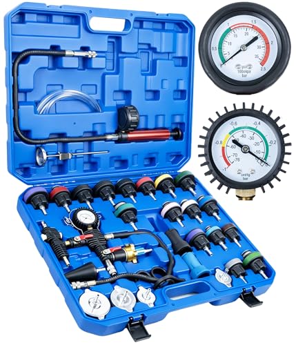 Coolant Pressure Tester Kit, 34pc Master Coolant Vacuum Refill Kit | 23 Radiator Adapters, Radiator Pressure Tester Kit for Automotive Cooling System Water Tank Leakage Detection (Blue)