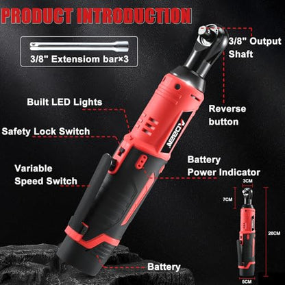 AOBEN Cordless Electric Ratchet Wrench with 83pc 1/4" to 3/8" impact sockets set,12V Electric Wrench with Variable Speed,3/8" to 1/4" Adapter, 3" Extension Bar - size: Extra Large