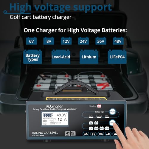 Smart Battery Charger Maintainer 0-12A Fully Automatic, Multi Voltage 6V 8V 12V 24V 36V 48V Automotive Charger for Car,Golf Cart,RV,Marine,AGM,Gel,Lead Acid Batteries,Pulse Repair Technology | Auto 6V/8V/12V/24V/36V/48V, AGM/GEL/STD/Calcium/Deep Cycle, fo