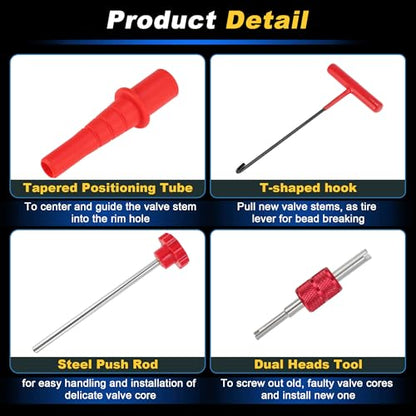 37PCS Quick Tire Valve Change Tool Kit, Tire Valve Stem Core Removal Replacement Tool for Cars Motorcycles Lawn Mowers ATVs Trucks Etc, with 4-Way Valve Tool, TR413/TR414/TR418 - size: Set B