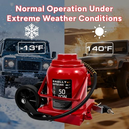 Air Hydraulic Bottle Jack, 50 Ton (110000) lbs Hydraulic Bottle Jack with 10.43''-19.88'' Lifting Range & Manual Hand Pump, for Pickup, Truck, RV, Auto Repair - color: 50 Ton