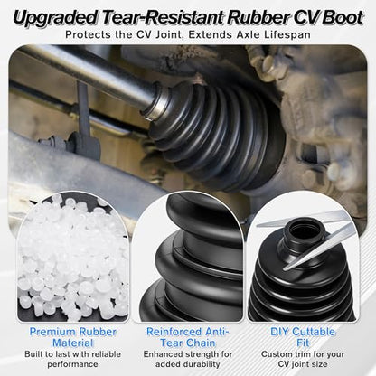 4 PACK Rubber CV Axle Boot Repair Kit with CV Boot Tool Cone Mounting | No Axle Removal Required, Flexible Leak Proof Protection, 8pcs Stainless Steel Clamps & 12pcs Zip Ties, Universal Vehicle