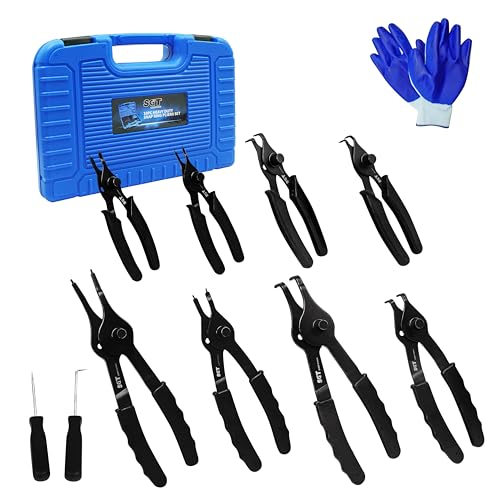 SGT Snap Ring Pliers Set,10 Pcs Internal & External Circlip Pliers With Bent & Straight Pliers,Heavy Duty Removal Tool,Include Hook, Pick,Storage Case and Gloves - color: Blue