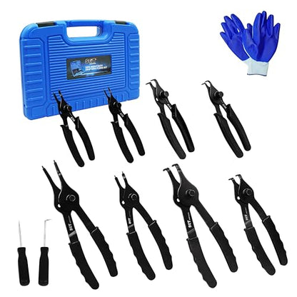 SGT Snap Ring Pliers Set,10 Pcs Internal & External Circlip Pliers With Bent & Straight Pliers,Heavy Duty Removal Tool,Include Hook, Pick,Storage Case and Gloves - color: Blue