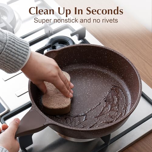 SENSARTE Nonstick Deep Frying Pan Skillet, 10-inch Saute Pan with Lid, Stay-Cool Handle, Cooking Pan, Healthy Stone Cookware Induction Compatible - color: Toffee Brown, size: 10-inch/3.5QT