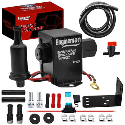 Universal Electric Fuel Pump Kit 12V 4.5-7psi Electric Fuel Pump with Mounting Bracket, Fuel Filters, Hose Clamps, 6.56 FT 5/16" ID Fuel Line - size: EP12S 4.5-7 PSI + 6.56ft Hose