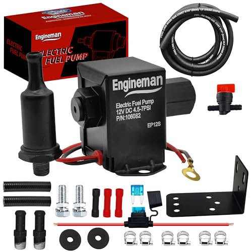 Universal Electric Fuel Pump Kit 12V 4.5-7psi Electric Fuel Pump with Mounting Bracket, Fuel Filters, Hose Clamps, 6.56 FT 5/16" ID Fuel Line - size: EP12S 4.5-7 PSI + 6.56ft Hose