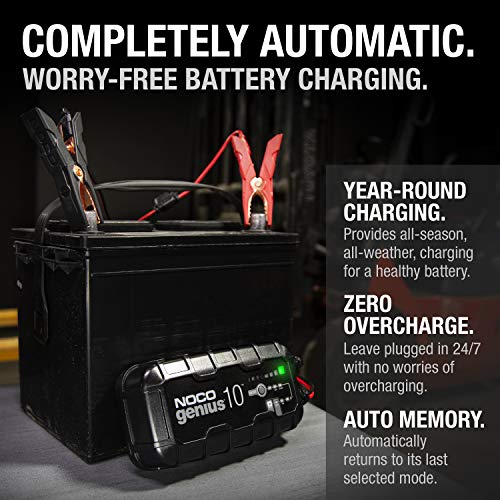 NOCO GENIUS10: 10A 6V/12V Smart Battery Charger – Automatic Maintainer, Trickle Charger & Desulfator with Overcharge Protection & Temperature Compensation – for Lead-Acid & Lithium Batteries - size: 10A