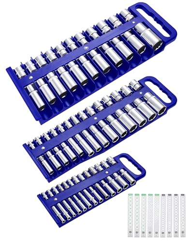 ALOANES Portable Magnetic Socket Organizer Tray Set, 3PC Heavy Duty Magnetic Socket Holder for Sockets Storage, Toolbox Socket Set Organizer Fit 1/4", 3/8" and 1/2" Drive, Sockets NOT Included(Blue) - color: Blue, size: 3PC