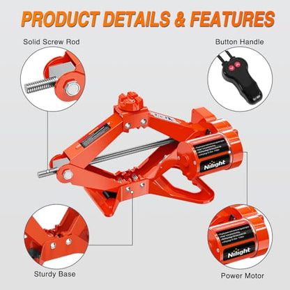 Nilight Electric Car Jack 3 Ton 6600LBS Floor Jack Kit Automatic 12V Electric Scissor Lift Jack Portable Repair Tool with Remote Control Double Jack Pads for Car Tire Change Replacement, Orange Red - size: 3 T w Remote Control