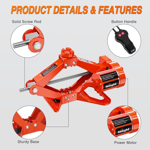 Nilight Electric Car Jack 3 Ton 6600LBS Floor Jack Kit Automatic 12V Electric Scissor Lift Jack Portable Repair Tool with Remote Control Double Jack Pads for Car Tire Change Replacement, Orange Red - size: 3 T w Remote Control