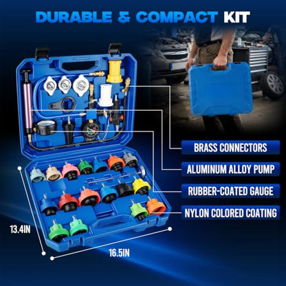 33 Pcs Coolant Pressure Tester & Vacuum Refill Kit, 23 Adapters