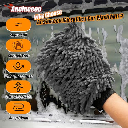 Car Wash Mitt Microfiber, Premium Chenille Microfiber Wash Car Mitts Sponge Scratch Free & Lint-Free, Mitts Waterproof Lining 4 Pack Gray(8''X12'') - size: XCST_8X12IN_GY_4PCS