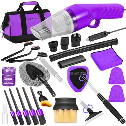 20PCS Car Cleaning Kit, Car Interior Detailing Kit with Purple High Power Handheld Vacuum, Detailing Brush Set, Windshield Cleaner, Cleaning Gel, Complete Auto Accessories for Women - color: Purple