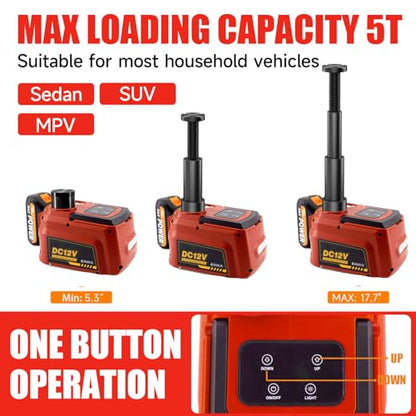 E-HEELP Electric Car Jack 5 Ton Cordless, 12V Battery Hydraulic Floor Jack with Remote Control, Tire Change Kit with Impact Wrench & LED Light, Portable Auto Lifting Tool for Roadside Emergency SUV RV