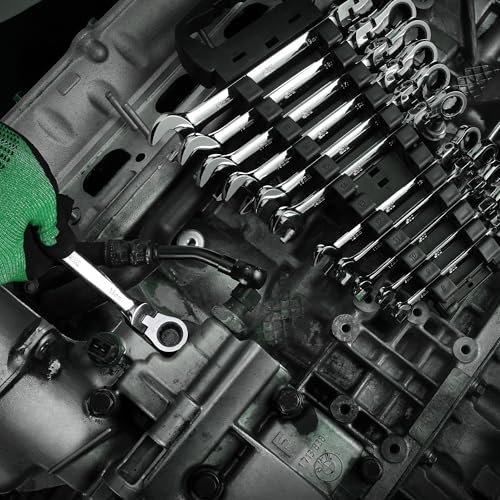 SK Flex-Head Ratcheting Wrench Set, Combination Wrench Set, 12-Piece, Metric 8 to 19mm, 72-Tooth, Premium CR-V Construction, with Rack Organizer - size: Metric
