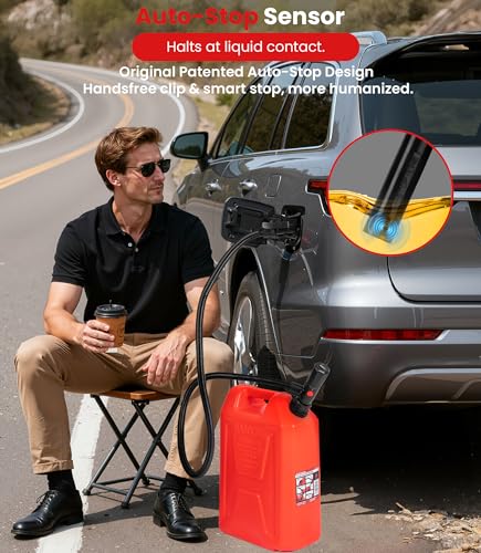 2.8GPM Battery Powered Portable Fuel Transfer Pump Auto stop Gas Pump For Gas Can with USB Charging Fuel Transfer Pump for Gasoline, Fuel, Gas, Diesel, Water - color: 2.8 GPM With Auto-Stop Nozzle