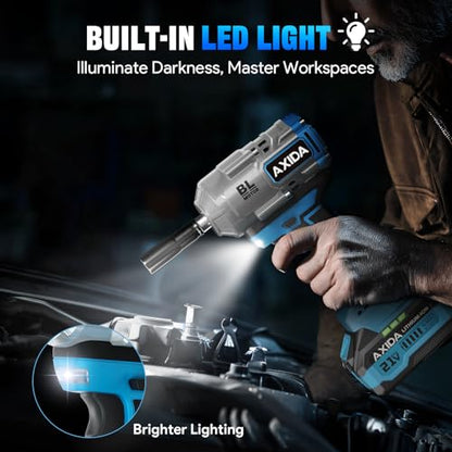 Cordless Impact Wrench with 2 x 4.0Ah Batteries 1107Ft-lbs (1500N.m),1/2" Brushless High Torque Impact Gun, 21V Electric Impact Driver, 3500IPM, 5 Socket,Variable Speeds for Car/Truck RV/Mower