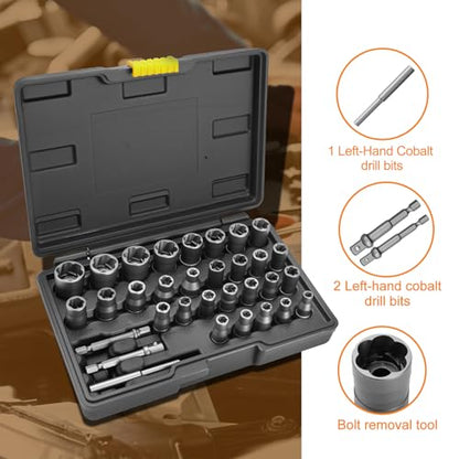 Eapele Bolt Extractor Set, Stripped Nut Remover Twist Sockets, Fit 3/8" Square Drive with Solid Storage Case (32pcs, Black) - size: 32pcs