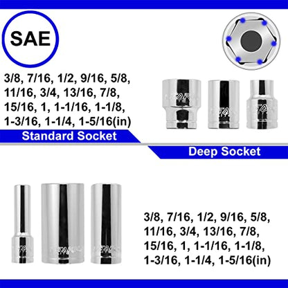 Stark Elite 1/2" Drive 84pcs Impact Socket MASTER SET, SAE & Metric from 3/8 Inch - 1-5/16 Inch, 10mm - 32mm, Standard/Deep Sockets with Case - style: 84pcs SAE/Metric Impact Socket Set