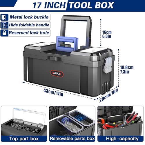 3-In-1 Tool Box with Wheels | Rolling Stackable Tool Box | Modular Tools Storage System | Small Toolbox with Detachable Parts Box Organizer丨Portable Toolbox for Garages,Home DIY,Workshop丨17+19+21"