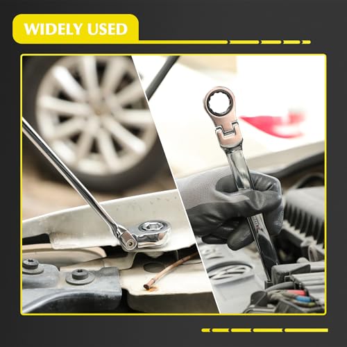 EMENTOL 27PCS Extra Long Flex Head Ratcheting Wrench Set, CR-V, Double Box End Ratchet Wrench Set with 8mm - 22mm, E8 - E22, 1/4", 3/8", 1/2" Socket Adapters Replacement Heads