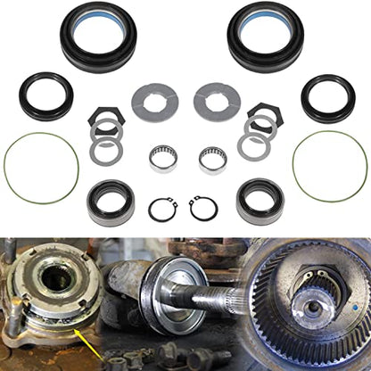 Outer Axle Knuckle Tube Dust Seal & Inner Tube Seal & Needle Bearing & Snap Ring & Thrust Washer Seals Kit for 1998-2004 Ford Super Duty Excursion F250 F350 F450 F550 With Dana 50 60 Front Axle - size: Complete for 1998-2004 Ford F250 F350 F450 F550