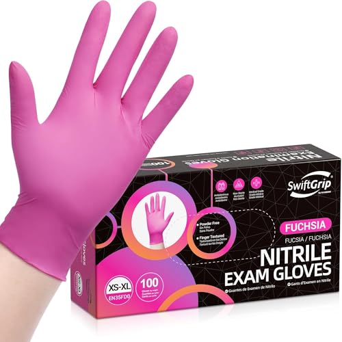 SwiftGrip Powder-Free Nitrile Gloves, 3-mil, Disposable Nitrile Gloves, Latex-Free, Powder-Free - Pink/Fuchsia - size: X-Small