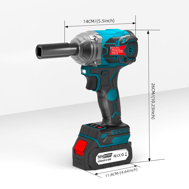 MZG 550N Torque Cordless Impact Wrench,1 * 5.2Ah Lithium-Ion Power, 1/2" Impact Gun for Home/Car/Truck Tire Lug Nut Removal Tool Set Impact Driver, Electric Impact Motor Variable Speeds