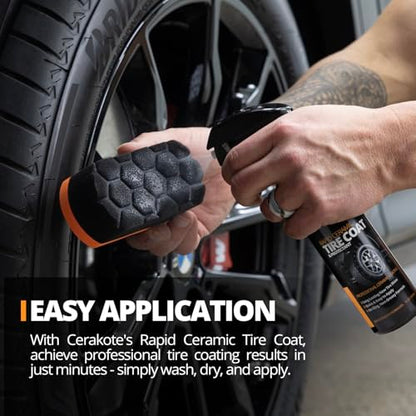 CERAKOTE® Rapid Ceramic Tire Coat - Long-Lasting Deep Black Tire Shine | Lasts up to 10X longer than traditional tire dressings with a natural satin and a no-sling ceramic finish. Car, truck, & SUV - size: 32 oz. Bottle