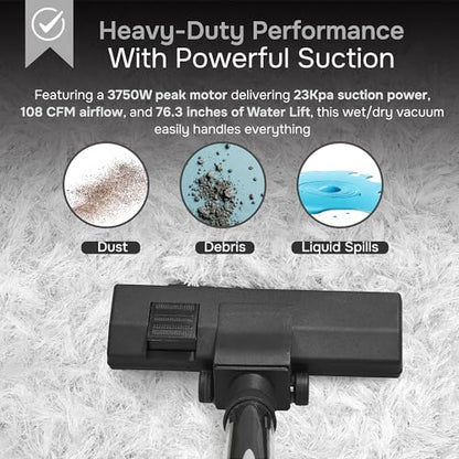 Dapper Supply 16 Gallon 4.5 Peak HP Wet/Dry Vacuum, Stainless Steel Tank, 3 in 1 Function Portable Shop Vacuum with Attachments, Ideal for Jobsite, Garage & Workshop. - size: 16 Gal